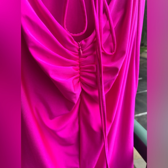 🆕🌸GB Hot Pink Ruched Satin Prom Wedding Party Maxi Dress Evening Size 9 - Picture 11 of 17
